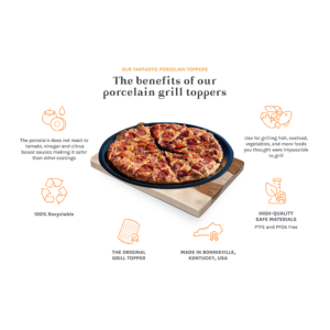 The benefits of Oscarware® 13-inch Round Porcelain Grill Topper. Pizza grill topper.