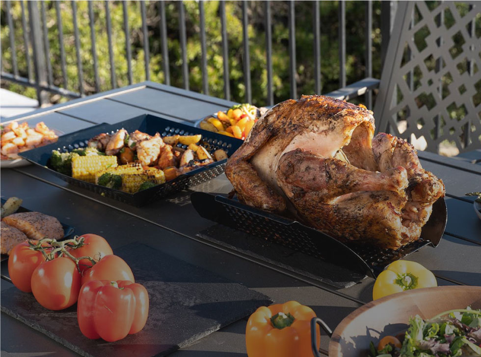 Porcelain Coated XL Roast and Rib Rack 7 Grilled Herb Butter Turkey. Cooked on the Grill using Oscarware® Porcelain Coated XL Roast and Rib Rack.